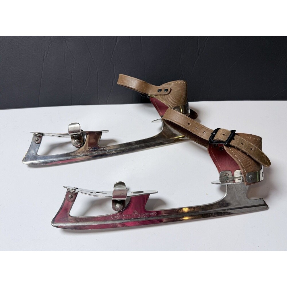 Vintage Union Hardware Clamp On Ice Skates No 5924-1/2 Size 10 Leather USA Pair